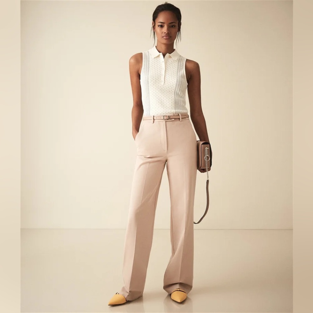 NWT Reiss Grace Wide-Leg Trousers | Latte | 10